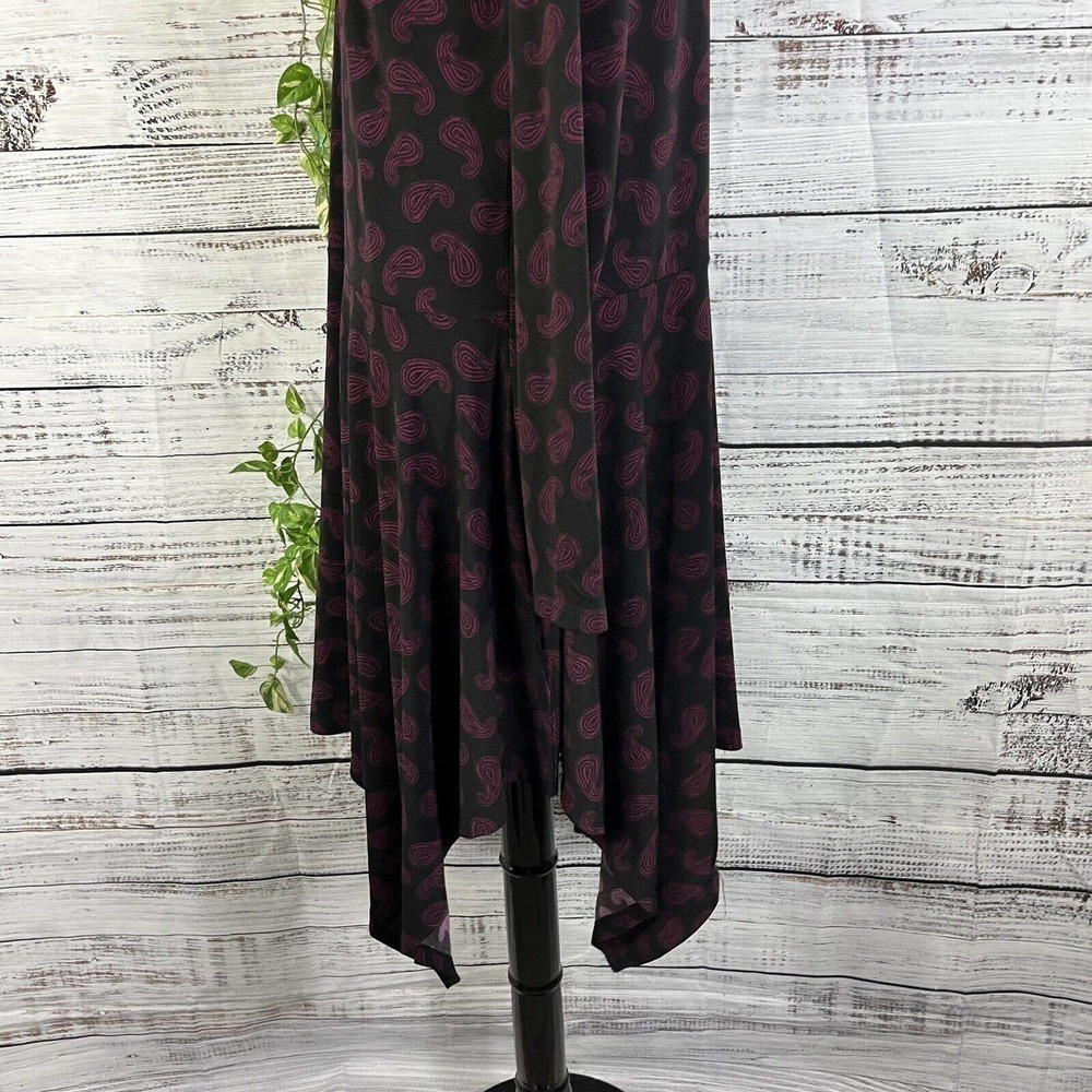 Michael Kors Dress size Large Purple Black Paisley Slinky Stretch High Low Boho - Picture 10 of 13